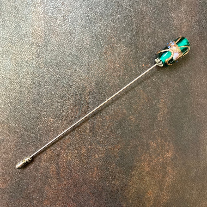 Victorian-Style Green Venetian Glass Hatpin Hat Pin