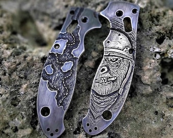 Casquillos para cuchillos Spyderco hechos a mano • Diseño de latón Gorilla Guerrilla
