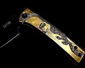 Hand Carved Brass Knife Scale for Chaves Scapegoat Street