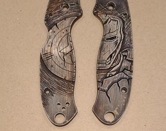 Handmade Iron Man Brass Knife Scales • Spyderco PM2/Para 3/Manix 2