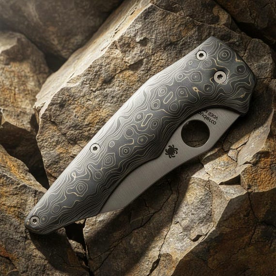 Fatcarbon Camo Gold-Copper Knife Scales for Spyderco