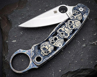 Handmade Solid Brass Skull Scales • Spyderco Knife Parts