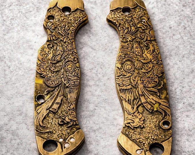 Featured listing image: Handmade Rangda Brass Knife Scales • Fits Spyderco, Chaves
