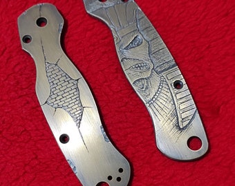 Básculas de latón para cuchillos de Iron Maiden hechas a mano para Spyderco