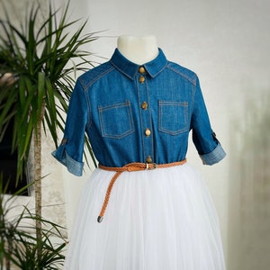 Girls denim and tulle dress hot sale