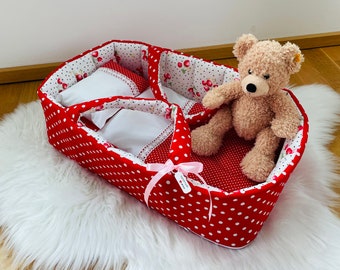 Doll Red Carrier Bag, Doll Bed With Bedding, Doll Size 35 - 53 cm, Doll Clothes, Baby Crib, Mini Toy Cradle, Handmade Cradle, Doll Cradle