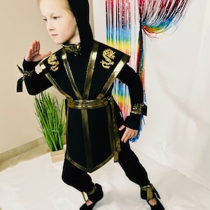 Ninja Cosplay Gold-Black Cotton Costume For Carnival, Halloween, Party, Kids Gift