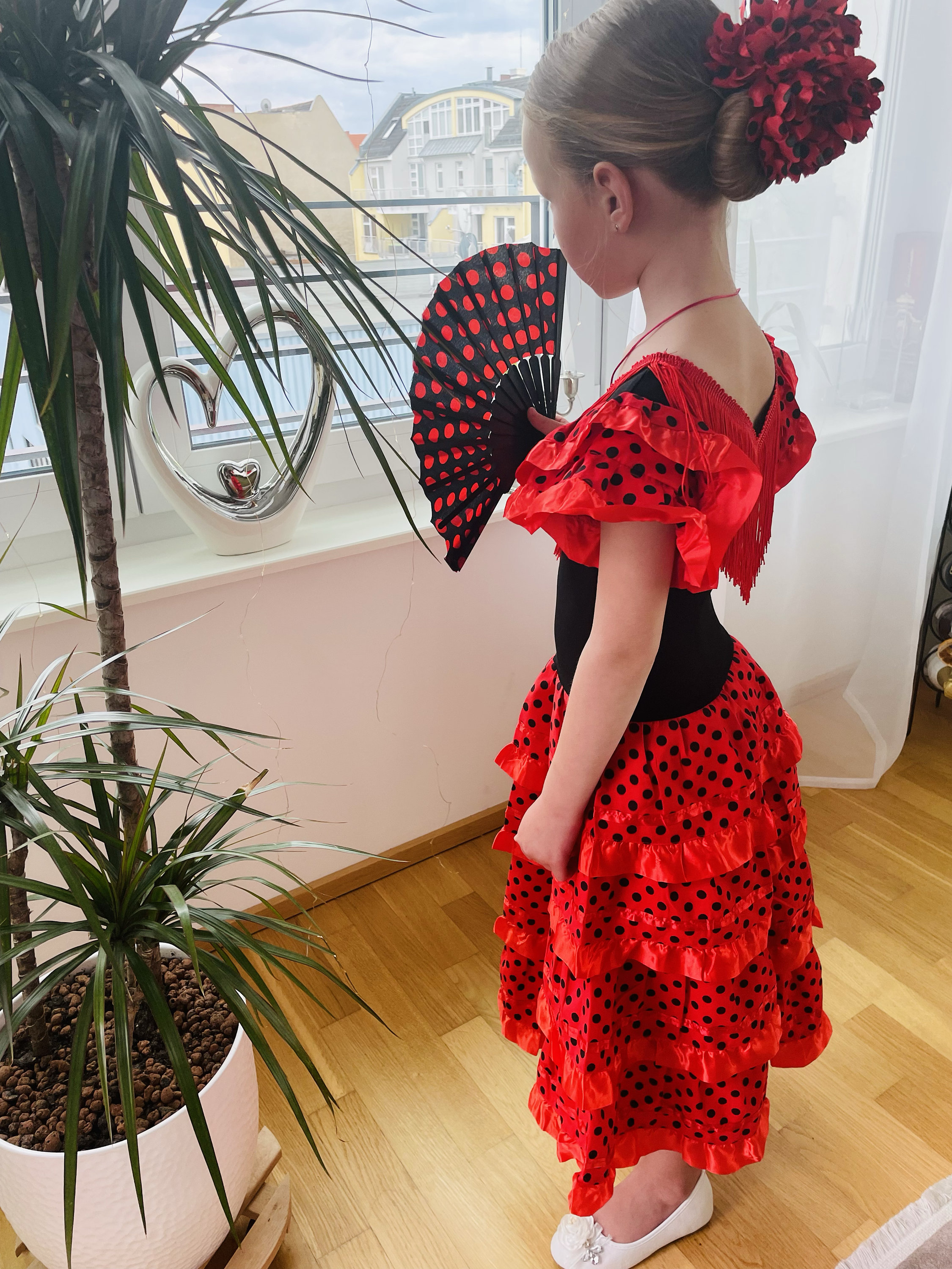 Robe De Flamenco Espagnole Pour Fille - Jupe Volumineuse Satinée - Pour Danse, Spectacle, Fête - Taille 100-150 Cm