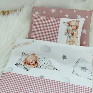 Ropa de cama para muñecas Old Rose, manta y almohada para muñecas, juego de 3 piezas, para cuna de muñecas y cochecito, ropa de cama hecha a mano, muñecas de 35 a 53 cm, osos, cuadros