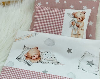 Doll Bedding Old Rose, Doll Blanket Pillow, 3-piece Set, For Doll Bed Pram Carrier-Bag, Handmade Bedding, Doll 35-53 cm, Bears, Plaid