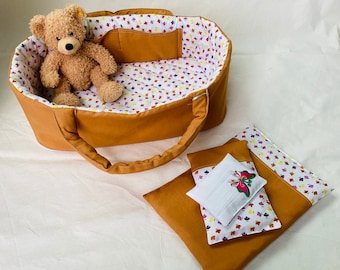 Doll Orange Carrier Bag, Doll Bed With Bedding, Doll Size 35 - 53 cm, Doll Clothes, Baby Crib, Mini Toy Cradle, Handmade Cradle, Doll Cradle