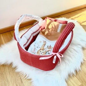 Bolsa portamuñecas de tela gofrada, cama para muñecas con ropa de cama, ropa para muñecas de 35 a 53 cm, cuna para bebé, minicuna de juguete hecha a mano, varios colores