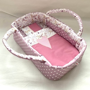 Bolsa portabebés rosa antigua con ropa de cama para muñecas de 35 a 53 cm, Minicuna artesanal para juguetes, Varios colores