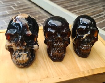 Carving Amber Skull | 3pcs | Good Quality | Natural Amber | Handmade | Decoration | Collection