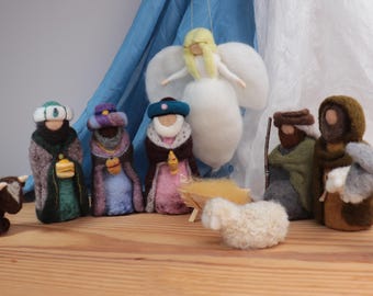 Felted nativity scene set (individuelle Bestellung) 11 Figuren und eine Krippe.