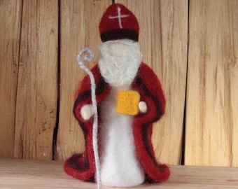 Saint Nicholas Figurine – Handmade Wool Christmas Ornament – Needle Felted Holiday Decor