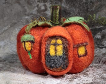 Felted Pumpkin House. Felted Yellow Pumpkin. Felted Mouse