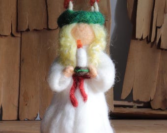Needle Felted Saint Lucia Doll • Scandinavian Christmas Decoration • Wool Felt Lucia with Candles • Handmade Holiday Figurine