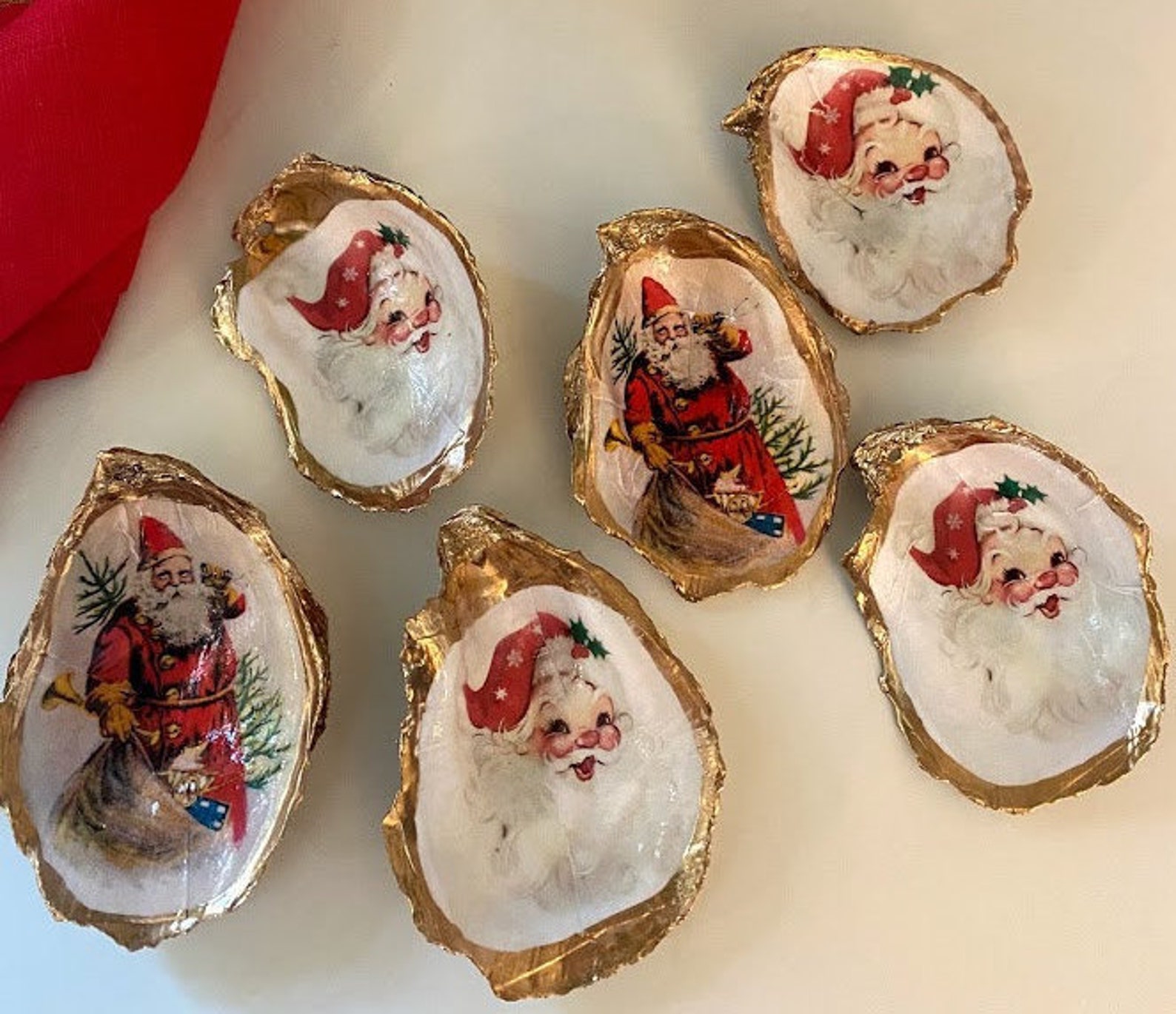 SANTA Hand Painted Oyster Ornament With Vintage Santa Claus Etsy