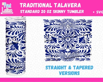 Talavera Inspired SVG Wrap - Standard Skinny 20oz Tumblers, Skinny Straight and Skinny Tapered Versions, Mexican Pattern SVG ONLY