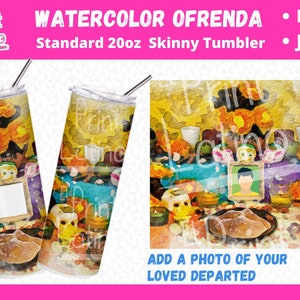 Ofrenda Dia de los Muertos Day of the Dead 20oz Skinny Tumbler Wrap - Add a Photo of Your Loved One