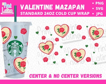 Valentine Mazapan 24oz Cold Cup Wrap | Latino Cold Cup Wrap | Mexican Candy Wrap | Valentines Day Cold Cup Wrap | Center & No Center
