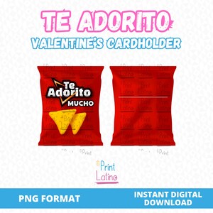 Porte-cartes Te Adorito, Dia del Amor, Porte-cartes latino pour la Saint-Valentin, Sac à croustilles épicé