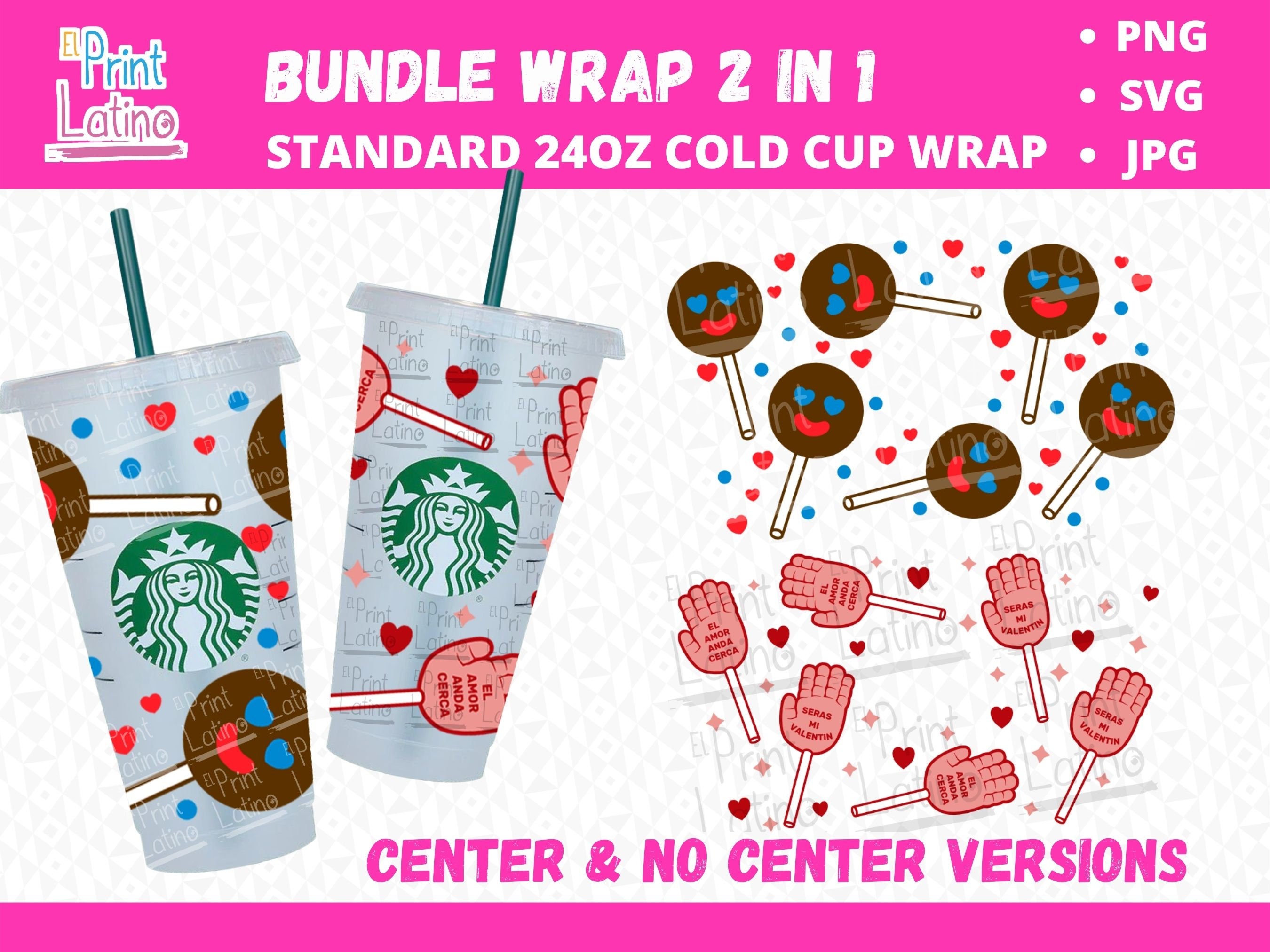 Paleta Payaso and Paleta Manita Bundle, TWO Cold Cup Wraps in 1 File! Valentines Day Bundle, Latino SVG, 24oz Cold Cup Wrap