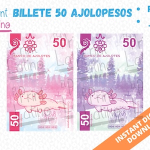 Billete 50 Ajolopesos, nota mexicana de Ajolopesos, arquivo de sublimação - perfeito para cobertores, toalhas e muito mais