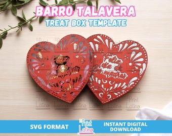 Barro Heart Talavera Box SVG, Latino Paper Crafts, Strawberry Box, Rose Box, Flower Box, Mexican Pottery Box