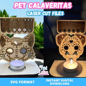 Pet Calaveritas Mascotas Pilniki wycinane laserowo, świecznik na świeczki, mini ołtarz, mini ofrenda, pliki wycinane MDF