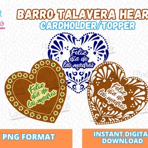 Coração Barro Dia de Las Madres, Barro Topper, Porta-cartões de presente, Impressão e Corte, Dia das Mães Mexicanas, Dia de las Madres, Talavera Topper
