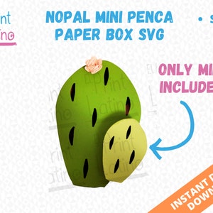 Nopal Mini Penca Cactus Paper Box SVG, Latino Paper Crafts, fiesta mexicana, scatola di cactus, scatola di caramelle, scatola messicana SVG, scatola di fragole
