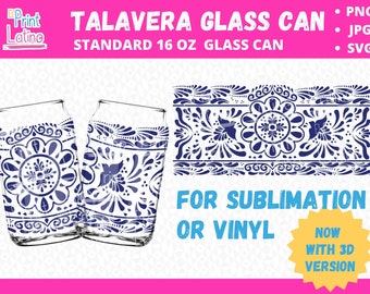 Traditional Mexican Talavera Inspired 16oz Glass Can file for Sublimation or Vinyl