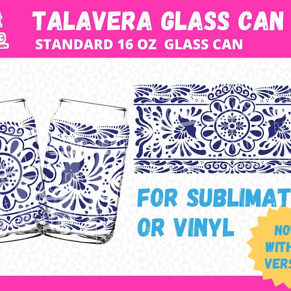 Traditional Mexican Talavera Inspired 16oz Glass Can file for Sublimation or Vinyl