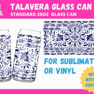 Traditional Mexican Talavera Inspired 20oz Glass Can file for Sublimation or Vinyl