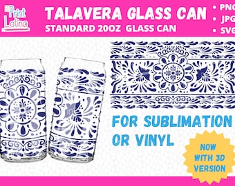 Lime en verre de 20 oz inspirée de la Talavera traditionnelle mexicaine pour sublimation ou vinyle