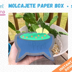Molcajete Paper Box SVG, Latino Paper Crafts, fiesta mexicana, snoepdoos, Mexicaanse doos SVG, aardbeiendoos, traktatiedoos,
