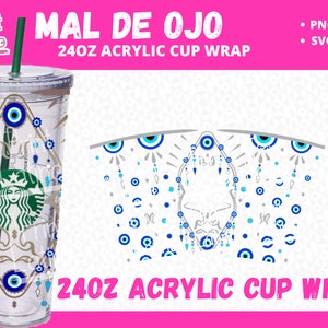 24oz Acrylic Wrap Mal de Ojo Evil Eye with and Without Eye for Center