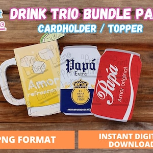 Soda and Michelada Trio, Gift Card Holder Bundle, Latino Paper Crafts, Mexican Fathers Day, Dia del Padre,  Latino Fathers Day, topper