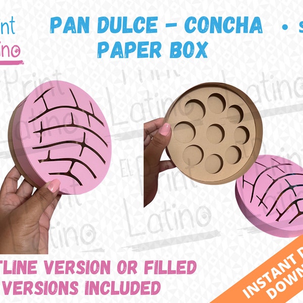 Pan Dulce Concha Paper SVG, Latino Paper Crafts, fiesta mexicana, Strawberry Box, candy box, Mexican Box SVG