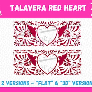 Red Heart  Talavera Mexican Inspired Stencil Digital Download File | Add your own Portrait