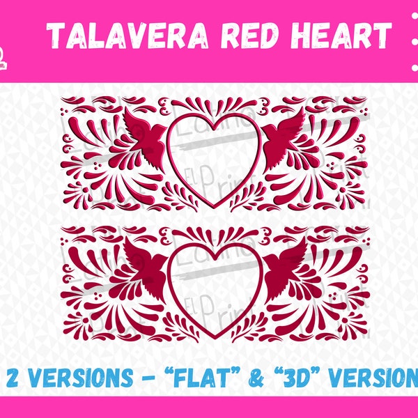 Red Heart  Talavera Mexican Inspired Stencil Digital Download File | Add your own Portrait