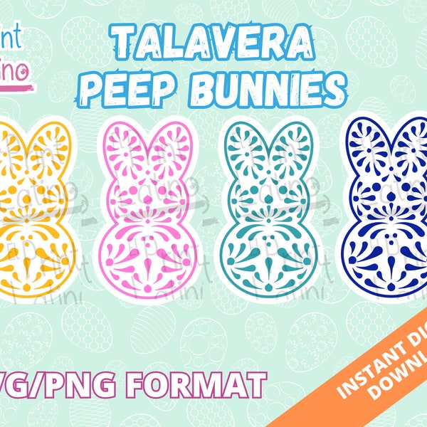 Easter Talavera Peep Bunnies Pascua Bunnies, Latino Bunnies SVG, PNG