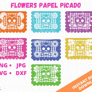 Papel Picado Bundle - Día de Muertos, Calaverita & Flores SVG, Cut-Out, Mexicaans Papel Picado
