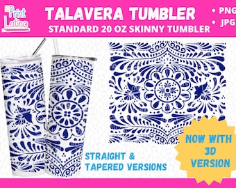 Talavera Inspired Sublimation Wrap - Standard Skinny 20oz Tumblers, Skinny Straight and Skinny Tapered Versions, Mexican Pattern Sublimation