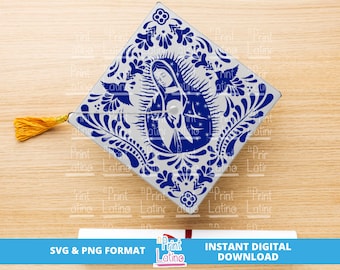 Talavera Virgencita Graduation Hat File-DIY Grad Hat, inspirowany latynoskimi kapelusz Grad, tradycyjny kapelusz Talavera, czapka Virgencita Grad