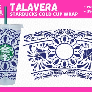 Envoltura de taza Starbucks inspirada en azulejos tradicionales de Talavera