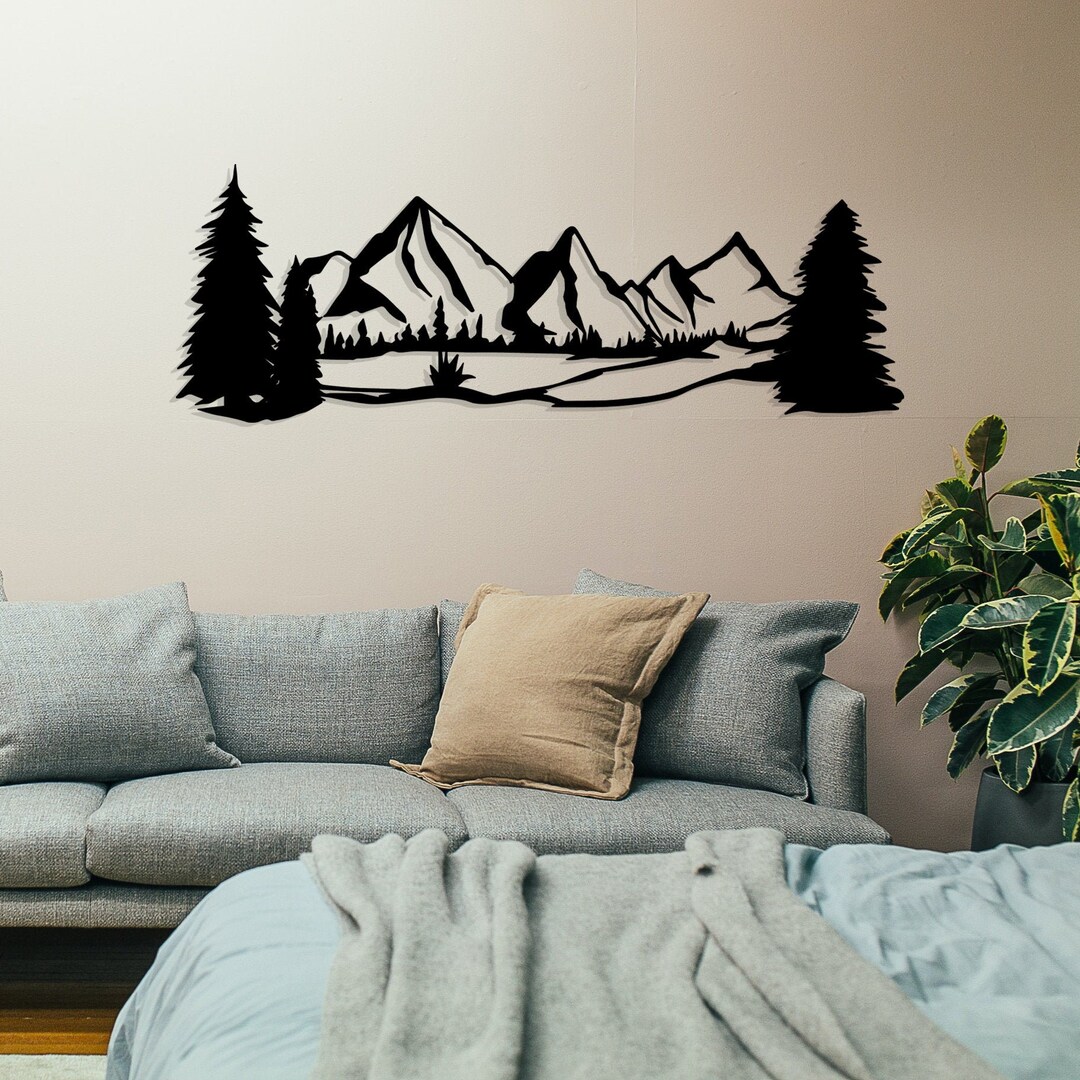 Metal Mountain Wall Decor, Metal Wall Art, Mountain Wall Art, Fireplace ...