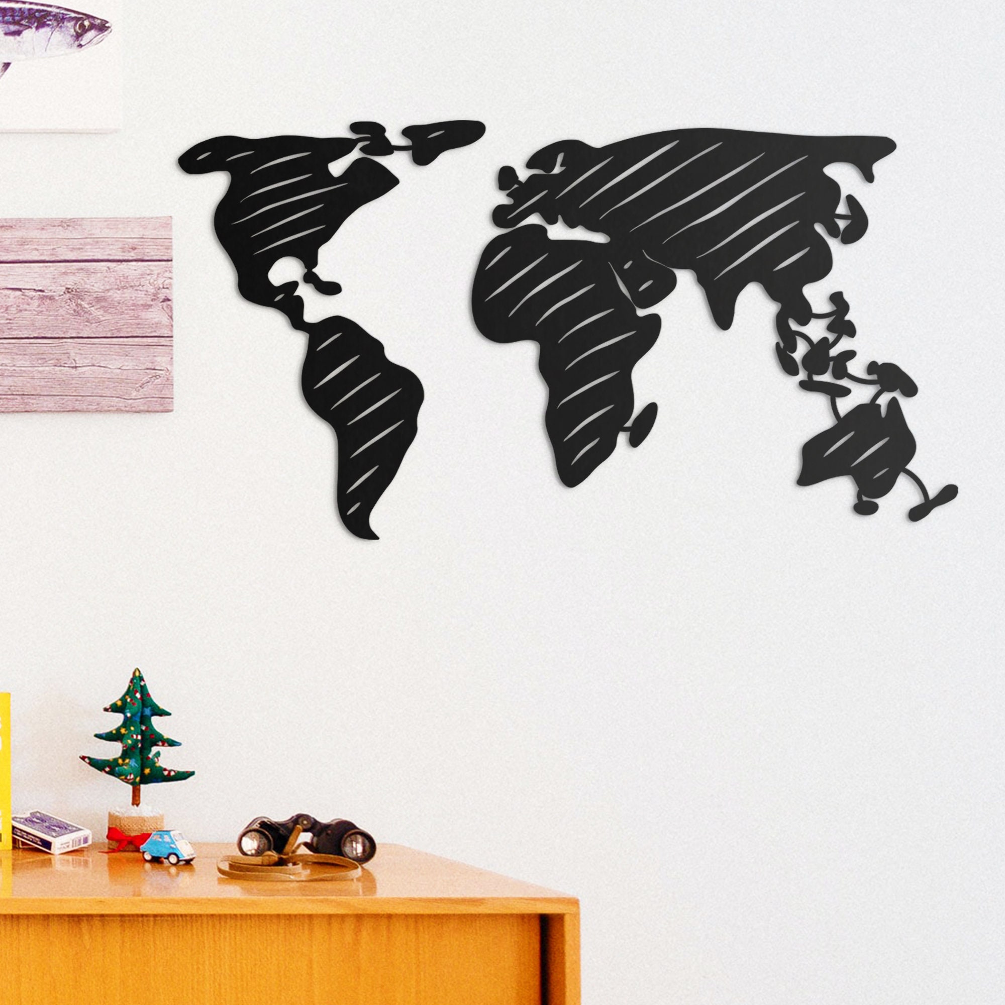 Bold lines metal world map Metal world map wall art Metal | Etsy
